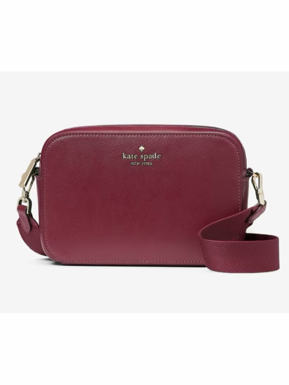 kate spade burgundy leather crossbody with gold logo hardware